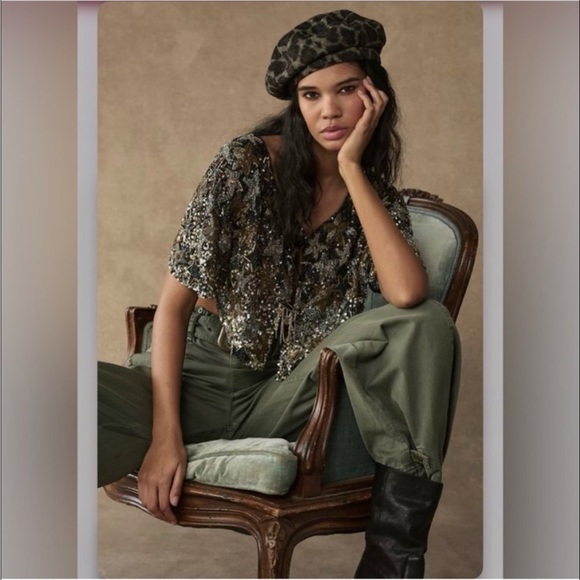 NWT Free People Wool Leopard Print Beret brown - Picture 4 of 4